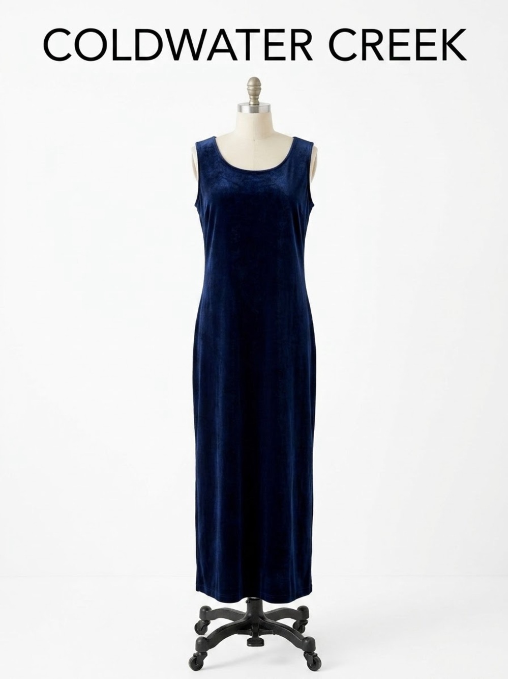 Coldwater Creek Navy Velvet Sleeveless Maxi Dress Size M 0239